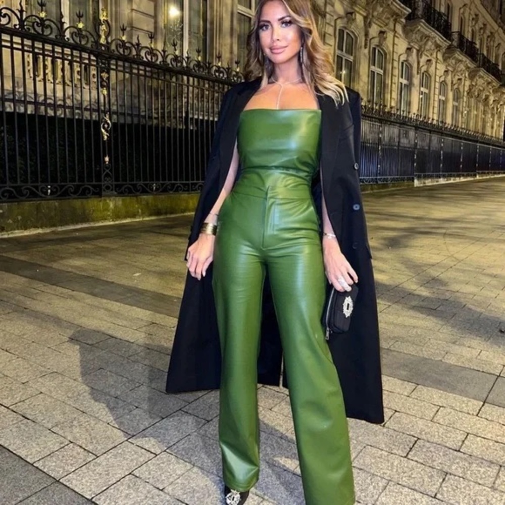 Zara Faux Leather Olive Green High Waist Pants
